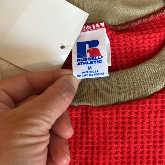 Russell Athletic Deadstock Vintage Mens Waffle Knit Thermal Shirt 80s Ringer Tee - Picture 8 of 11